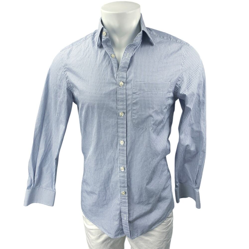 Charles Tyrwhitt Blue Extra Slim Checkered Long Sleeve Button Up Shirt Top 15/L